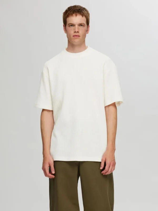 SELECTED AVSLAPPNAD PASSFORM VÅFFLAD T-SHIRT White Clearance