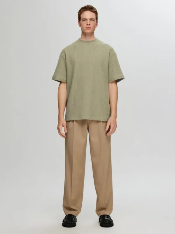SELECTED AVSLAPPNAD PASSFORM VÅFFLAD T-SHIRT Green Cheap