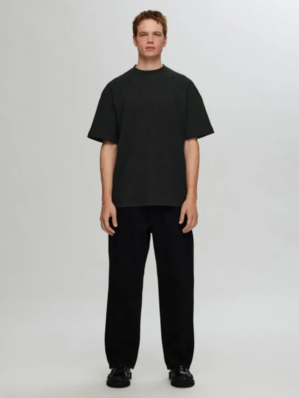 SELECTED AVSLAPPNAD PASSFORM VÅFFLAD T-SHIRT Black Clearance