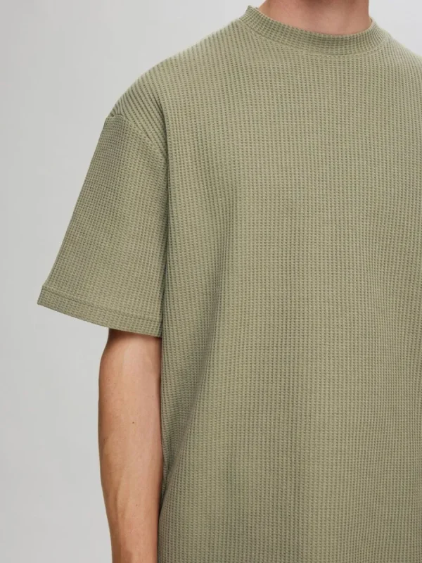 SELECTED AVSLAPPNAD PASSFORM VÅFFLAD T-SHIRT Green Cheap