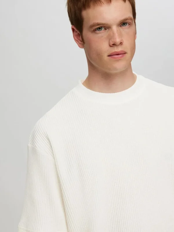 SELECTED AVSLAPPNAD PASSFORM VÅFFLAD T-SHIRT White Clearance