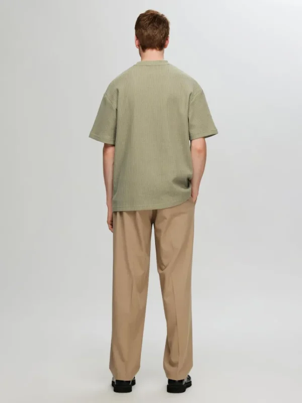 SELECTED AVSLAPPNAD PASSFORM VÅFFLAD T-SHIRT Green Cheap