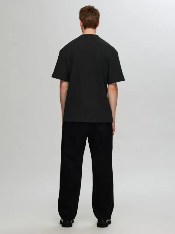 SELECTED AVSLAPPNAD PASSFORM VÅFFLAD T-SHIRT Black Clearance