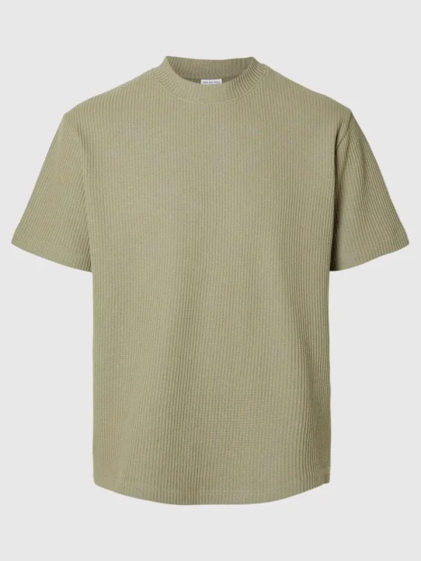 SELECTED AVSLAPPNAD PASSFORM VÅFFLAD T-SHIRT Green Cheap
