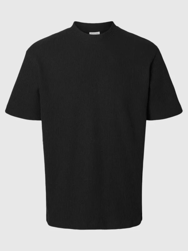 SELECTED AVSLAPPNAD PASSFORM VÅFFLAD T-SHIRT Black Clearance