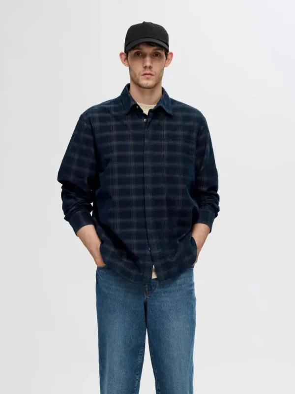 SELECTED AVSLAPPNAD RUTIG SKJORTA Blue Shop