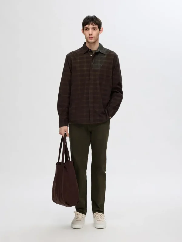 SELECTED AVSLAPPNAD RUTIG SKJORTA Brown Discount