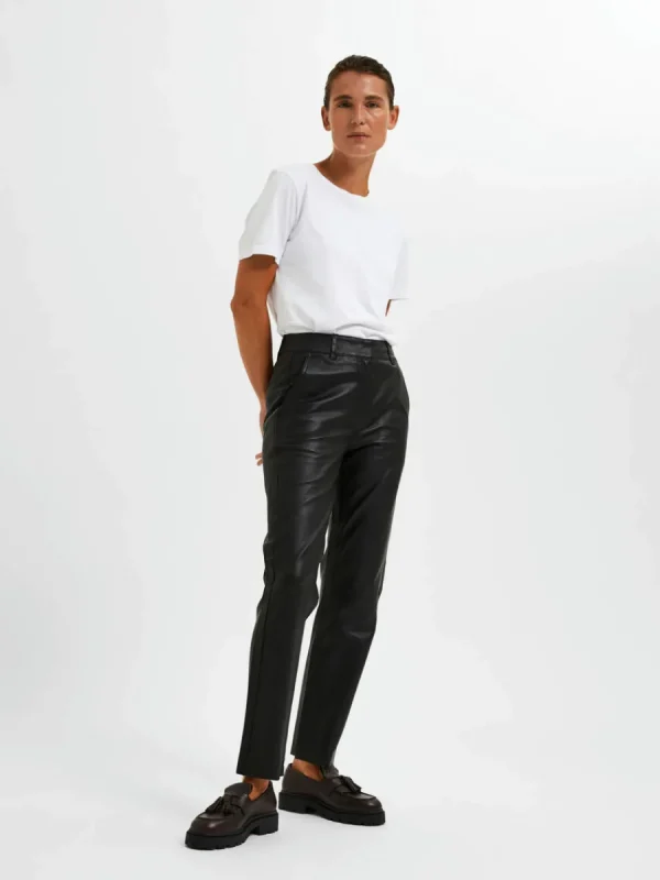 SELECTED AVSMALNANDE LÄDERBYXOR Black New
