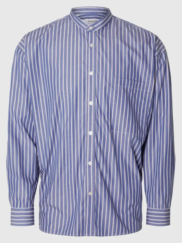SELECTED BANDPRYDD KRAGE SKJORTA Blue Cheap