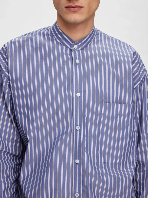 SELECTED BANDPRYDD KRAGE SKJORTA Blue Cheap