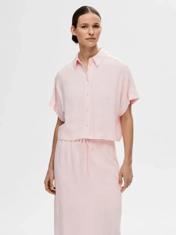 SELECTED BESKURNA KORTÄRMAD SKJORTA Pink Hot