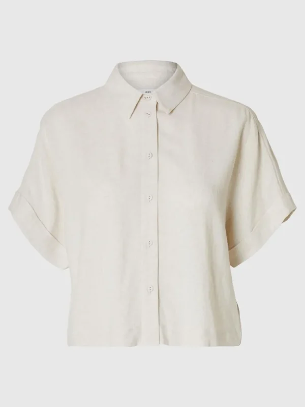 SELECTED BESKURNA KORTÄRMAD SKJORTA Beige Hot