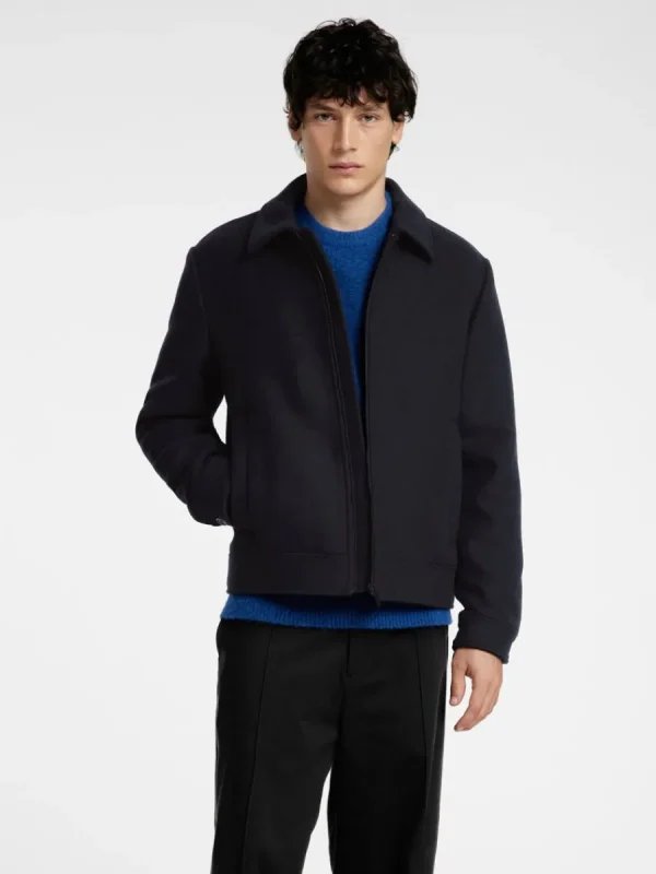 SELECTED BLIXTLÅSFÖRSEDD KORT JACKA Blue Cheap