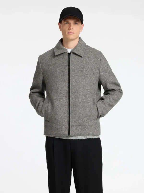 SELECTED BLIXTLÅSFÖRSEDD KORT JACKA Grey Sale
