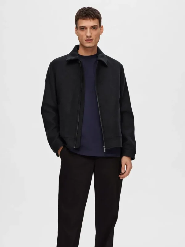 SELECTED BLIXTLÅSFÖRSEDD KORT JACKA Black Outlet