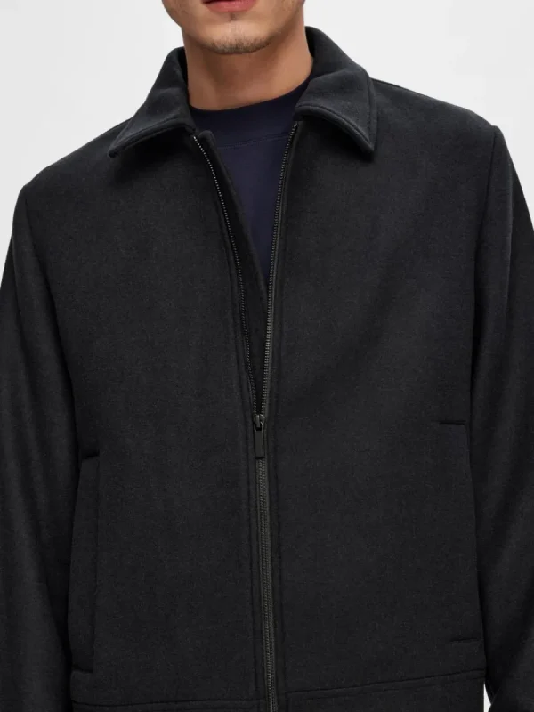 SELECTED BLIXTLÅSFÖRSEDD KORT JACKA Black Outlet