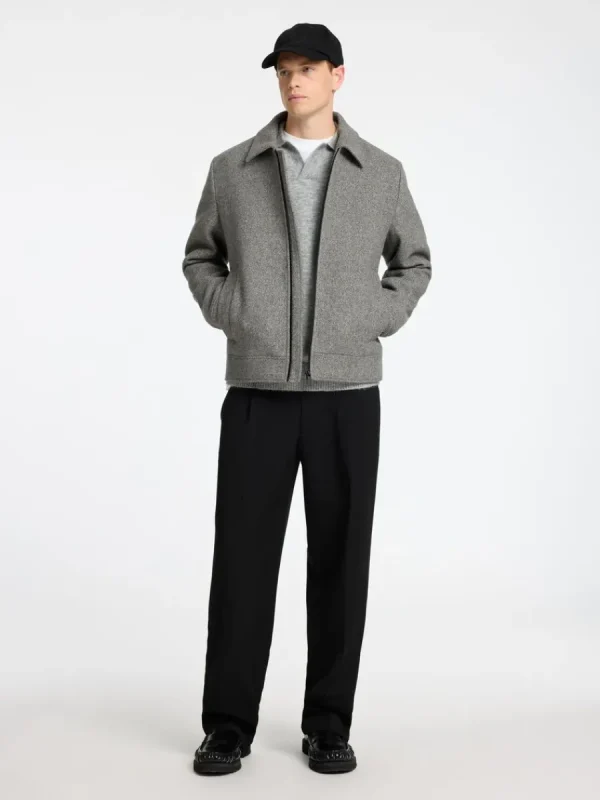 SELECTED BLIXTLÅSFÖRSEDD KORT JACKA Grey Sale