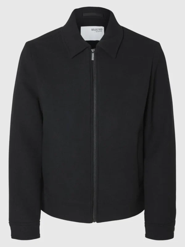 SELECTED BLIXTLÅSFÖRSEDD KORT JACKA Black Outlet