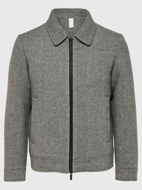 SELECTED BLIXTLÅSFÖRSEDD KORT JACKA Grey Sale