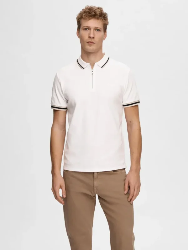 SELECTED BLIXTLÅSFÖRSEDD PIKÉTRÖJA White Best