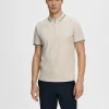 SELECTED BLIXTLÅSFÖRSEDD PIKÉTRÖJA Beige Shop
