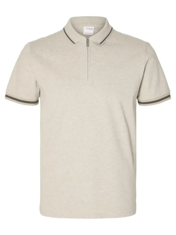 SELECTED BLIXTLÅSFÖRSEDD PIKÉTRÖJA Beige Shop