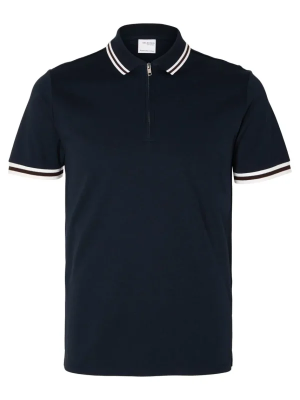 SELECTED BLIXTLÅSFÖRSEDD PIKÉTRÖJA Blue Online
