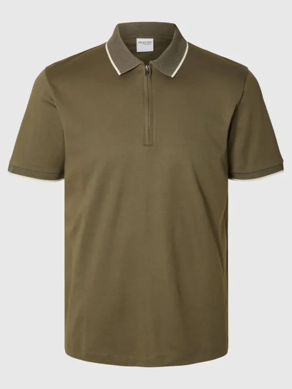 SELECTED BLIXTLÅSFÖRSEDD PIKÉTRÖJA Green New