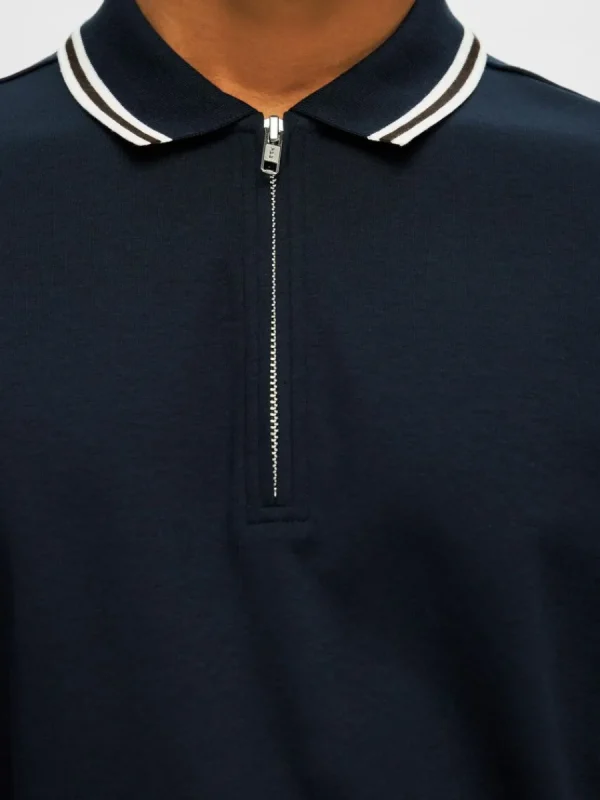 SELECTED BLIXTLÅSFÖRSEDD PIKÉTRÖJA Blue Online