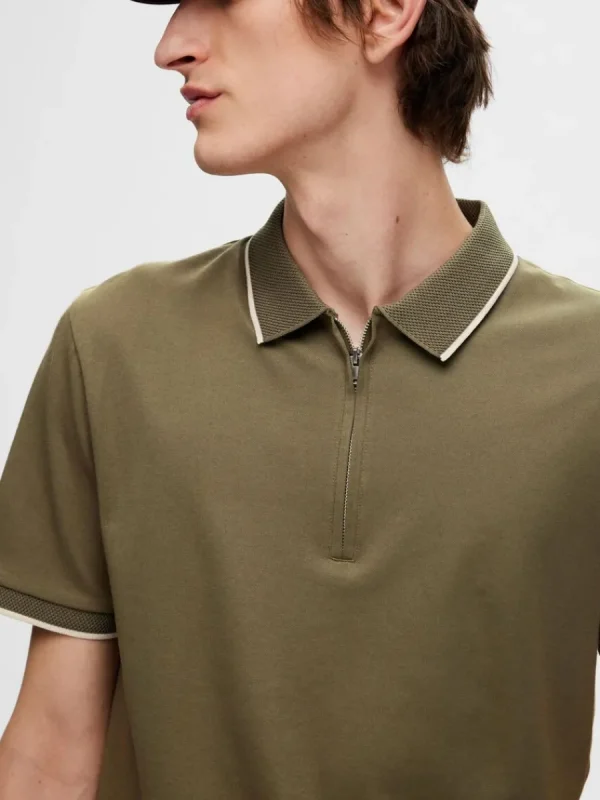 SELECTED BLIXTLÅSFÖRSEDD PIKÉTRÖJA Green New