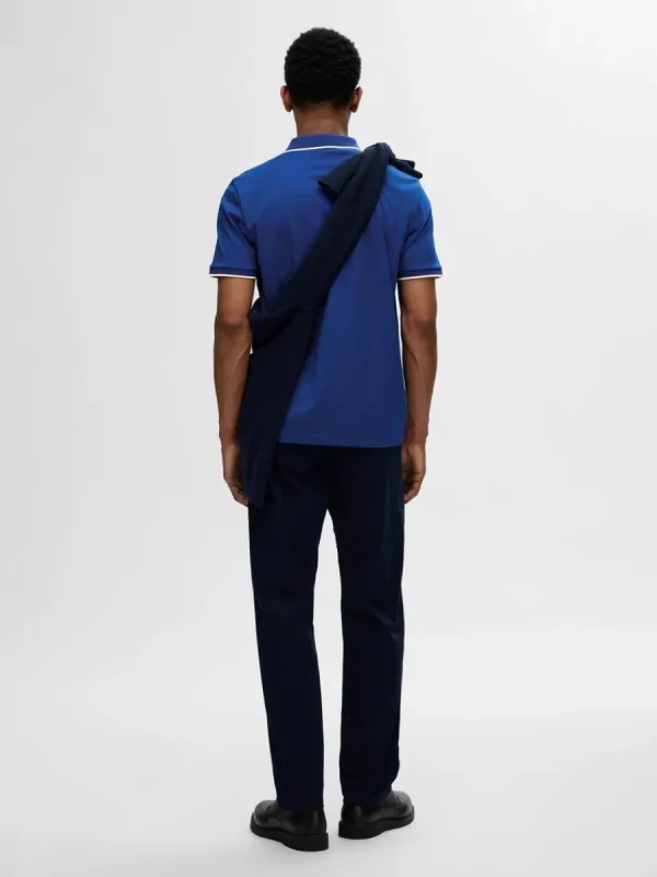 SELECTED BLIXTLÅSFÖRSEDD PIKÉTRÖJA Blue Shop