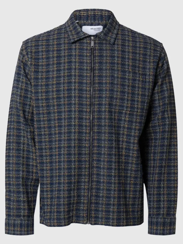 SELECTED BLIXTLÅSFÖRSEDD ÖVERSKJORTA Blue New
