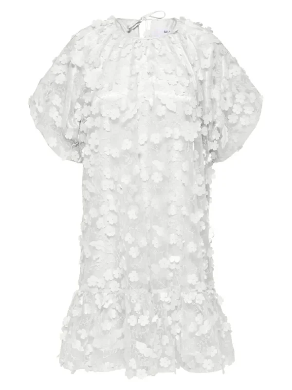 SELECTED BLOMMIG 3D-TEXTUR KORT KLÄNNING White Shop