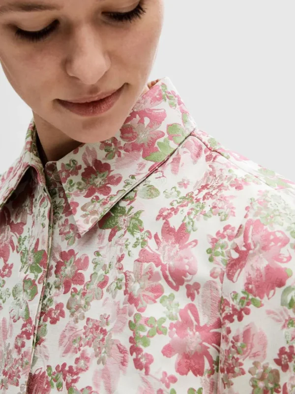 SELECTED BLOMMIG JACQUARD KORTÄRMAD SKJORTA Coloured Clearance