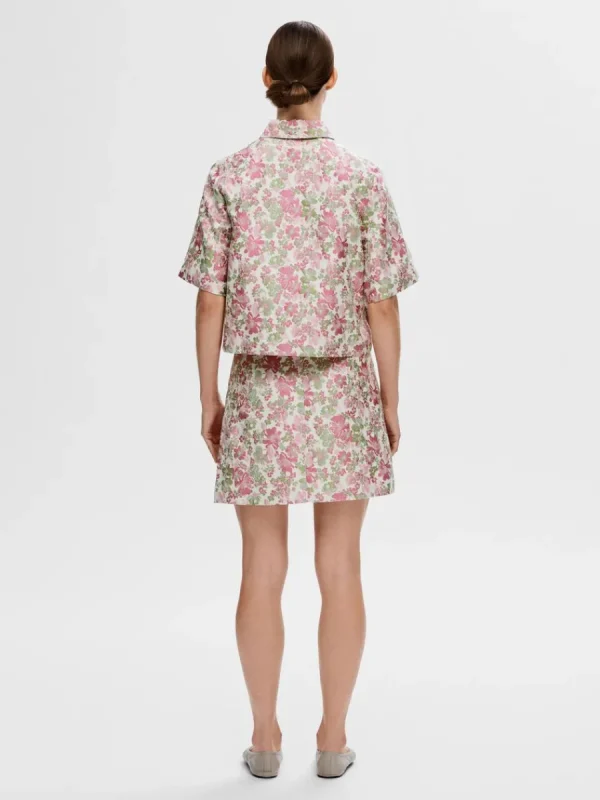 SELECTED BLOMMIG JACQUARD KORTÄRMAD SKJORTA Coloured Clearance