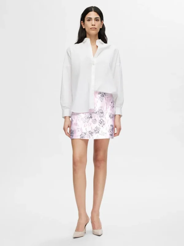 SELECTED BLOMMIG JACQUARD MINIKJOL Pink New
