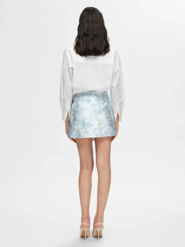 SELECTED BLOMMIG JACQUARD MINIKJOL Blue Online