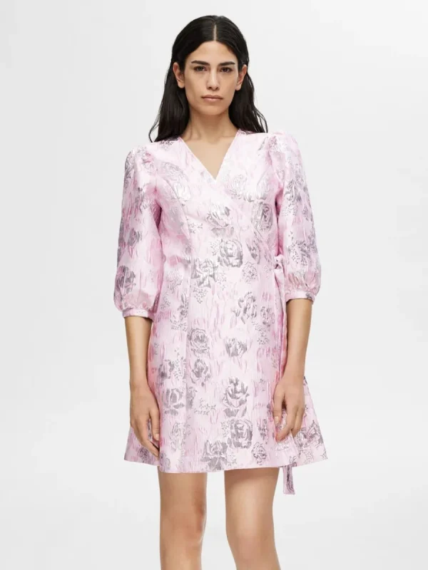 SELECTED BLOMMIG JACQUARD OMLOTTKLÄNNING Pink New