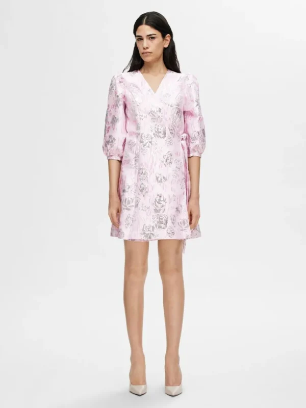 SELECTED BLOMMIG JACQUARD OMLOTTKLÄNNING Pink New