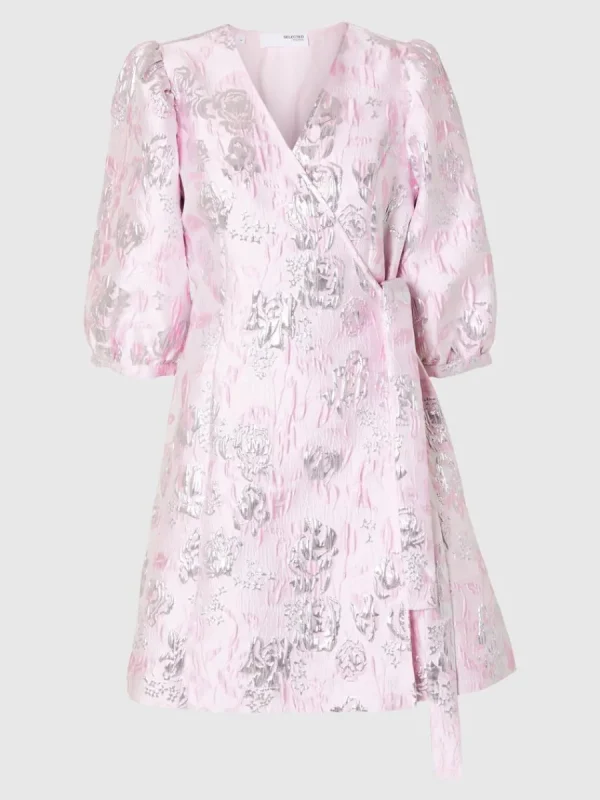 SELECTED BLOMMIG JACQUARD OMLOTTKLÄNNING Pink New