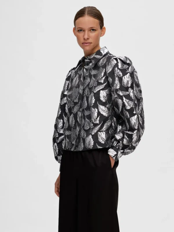 SELECTED BLOMMIG JACQUARD SKJORTA Silver Shop