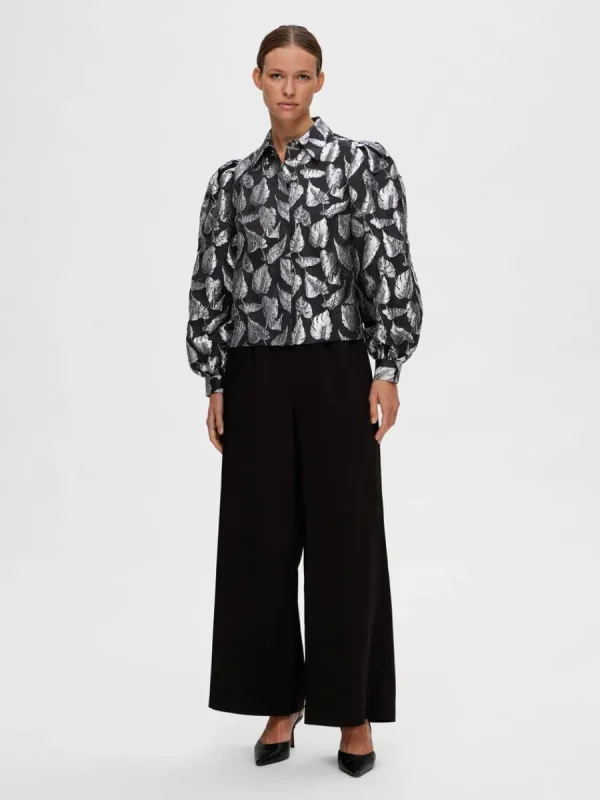 SELECTED BLOMMIG JACQUARD SKJORTA Silver Shop