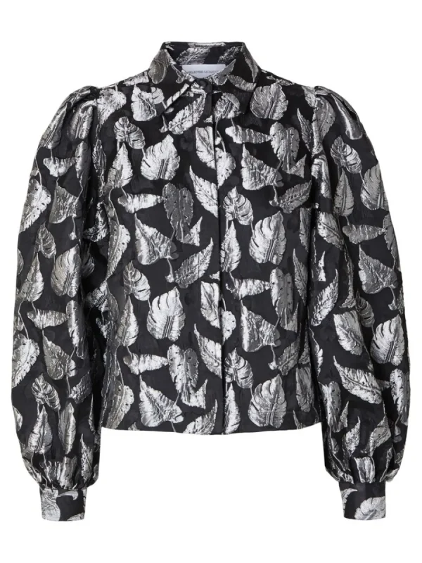 SELECTED BLOMMIG JACQUARD SKJORTA Silver Shop