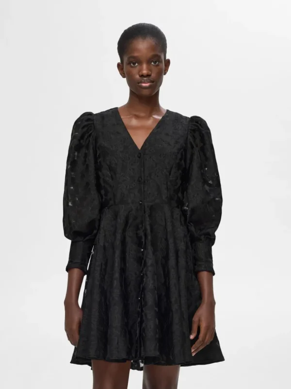 SELECTED BLOMMIG KLÄNNING MED PUFFÄRMAR Black Flash Sale