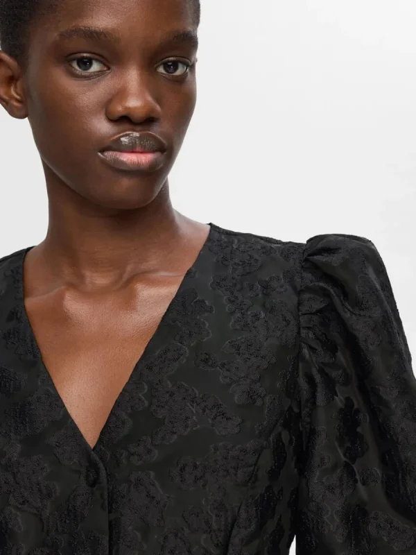 SELECTED BLOMMIG KLÄNNING MED PUFFÄRMAR Black Flash Sale