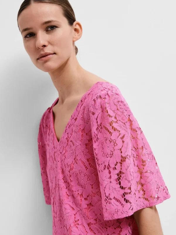 SELECTED BLOMMIG SPETS MIDIKLÄNNING Pink Best Sale