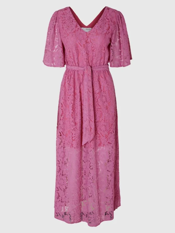 SELECTED BLOMMIG SPETS MIDIKLÄNNING Pink Best Sale
