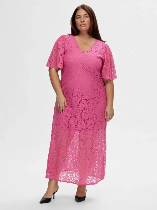 SELECTED BLOMMIG SPETS MIDIKLÄNNING Pink Best Sale