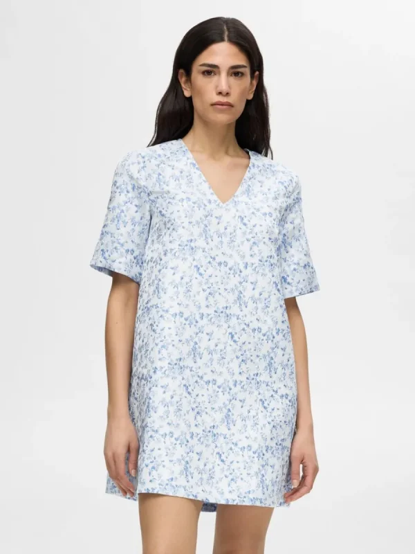 SELECTED BLOMSTERTRYCKT KORT KLÄNNING Blue Store