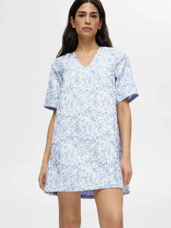 SELECTED BLOMSTERTRYCKT KORT KLÄNNING Blue Store
